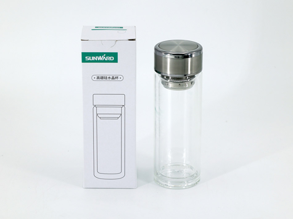 380 ml Tasse aus Borosilikatkristall, doppelschichtig, verbrühsicher, Glastasse, Tee-/Wassertrennung, Wassertasse