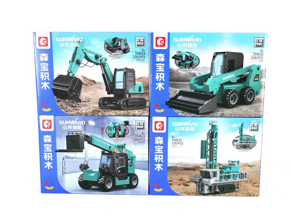 Sunward Baufahrzeug-Baustein-Set Bagger Kompaktlader Gabelstapler Zahnrad-Rig